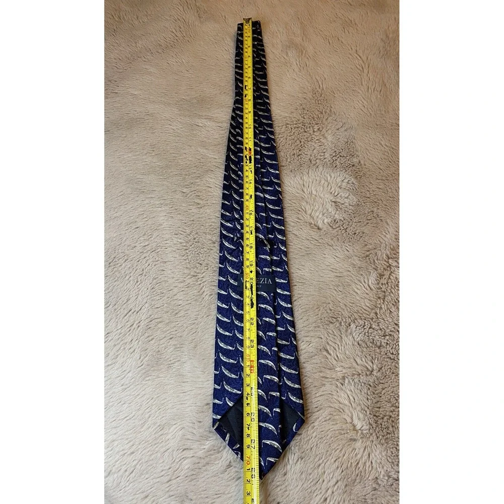 Fabris Venezia MENS TIE NECKTIE Silk 100% Italy Canoe Boat Navy Blue/Silver